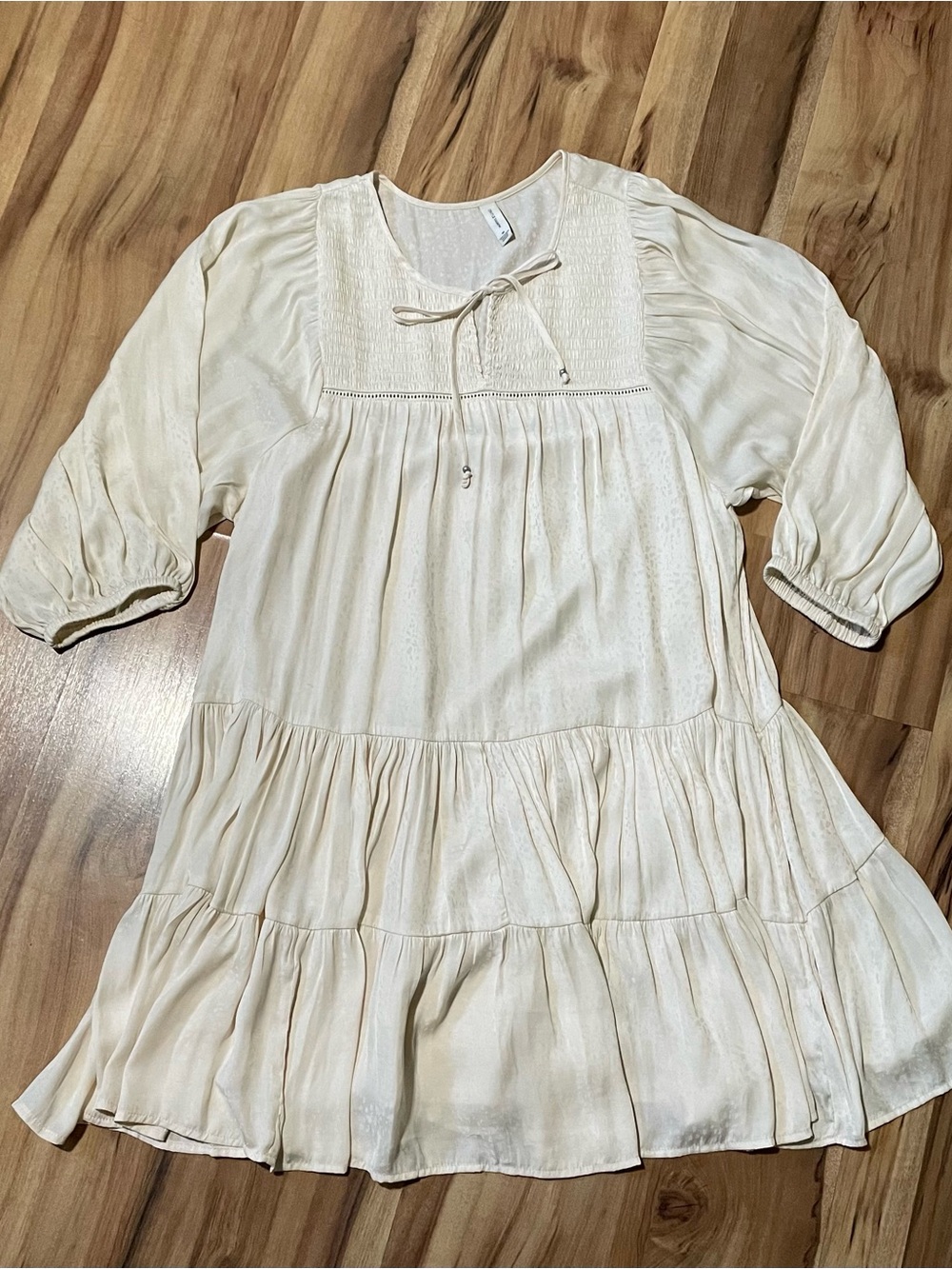Gentle Fawn Light Cream Cadence Leopard Jacquard Boho Smocked Tiered Dress M